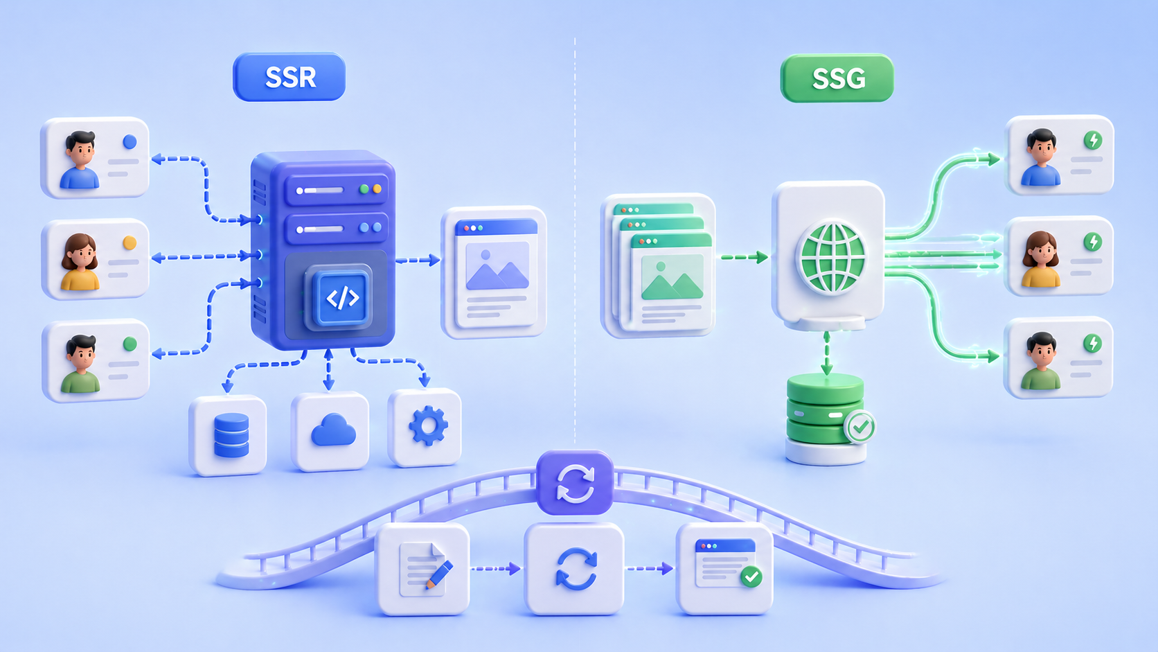 SSR vs SSG in Next.js: Differences, Advantages, Disadvantages, and Real‑World Use Cases